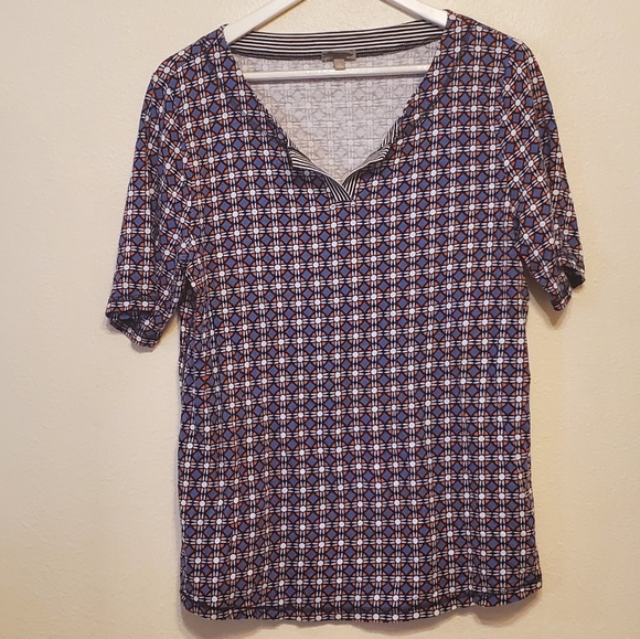 T by Talbots Bright Geometric Print Split-neck Top - Picture 1 of 7